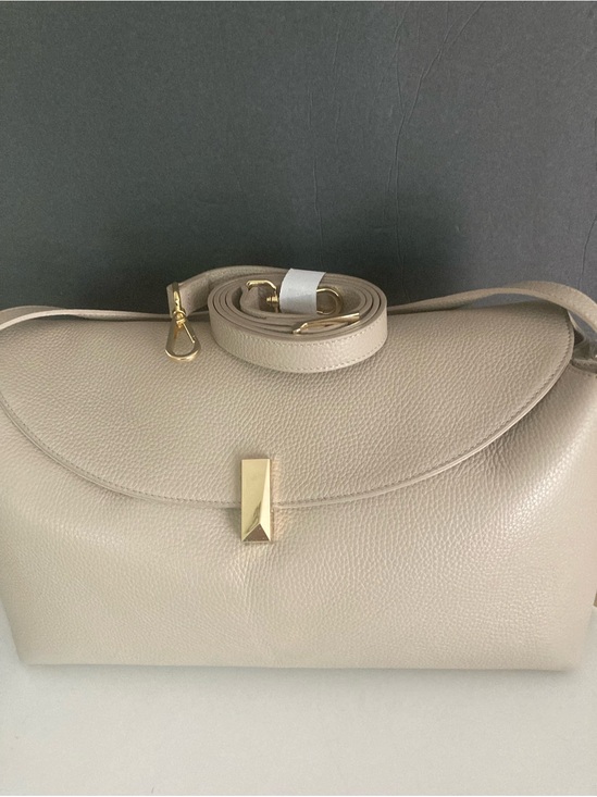 Handbags - Viola Castellani Leather Shoulder Bag with Gold Hardware Pebbled Finish